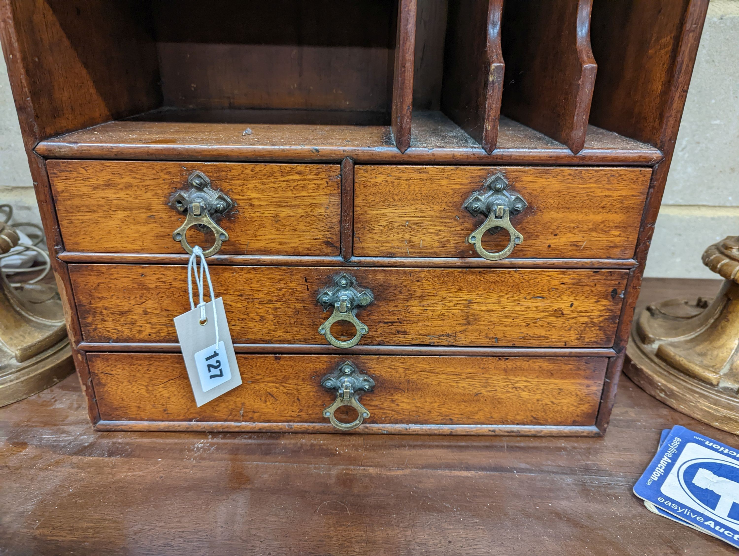 A Victorian mahogany stationery cabinet, width 39cm, depth 22cm, height 48cm